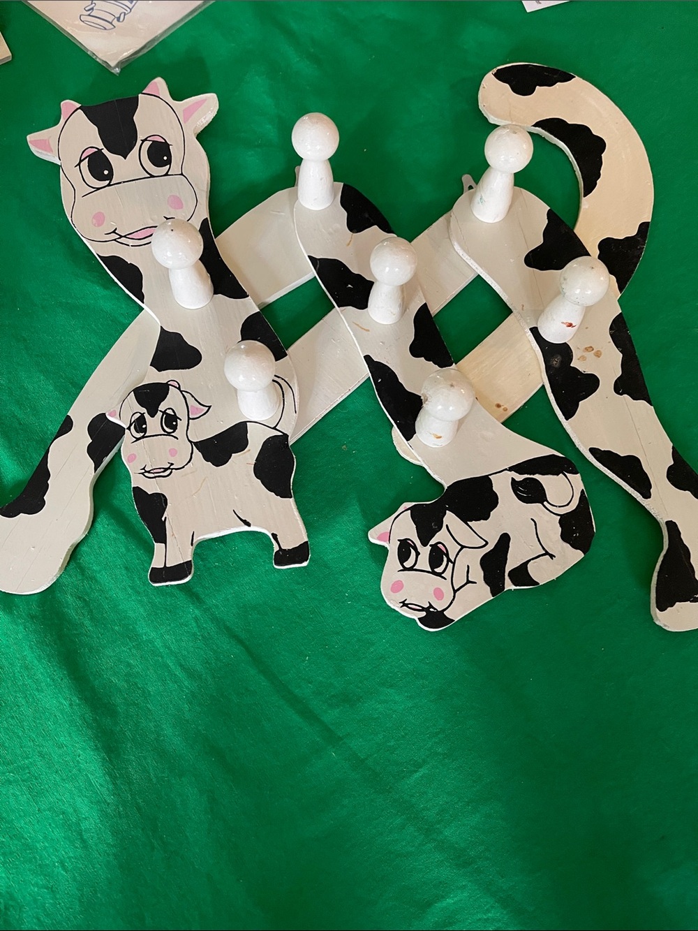 Wooden Cow-Themed Kids Wall Hook Rack - White & Black